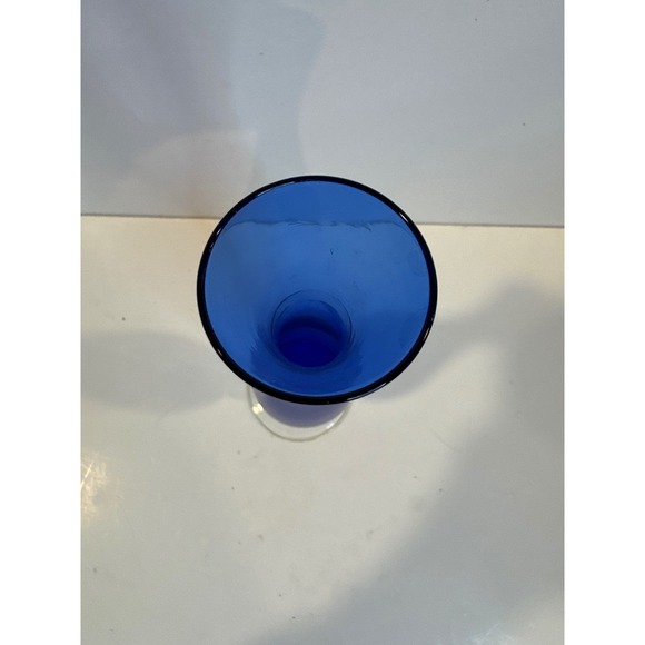 Vintage Tall Cobalt Blue Glass Vase Trumpet Neck Clear Pedestal Base - Picture 3 of 5